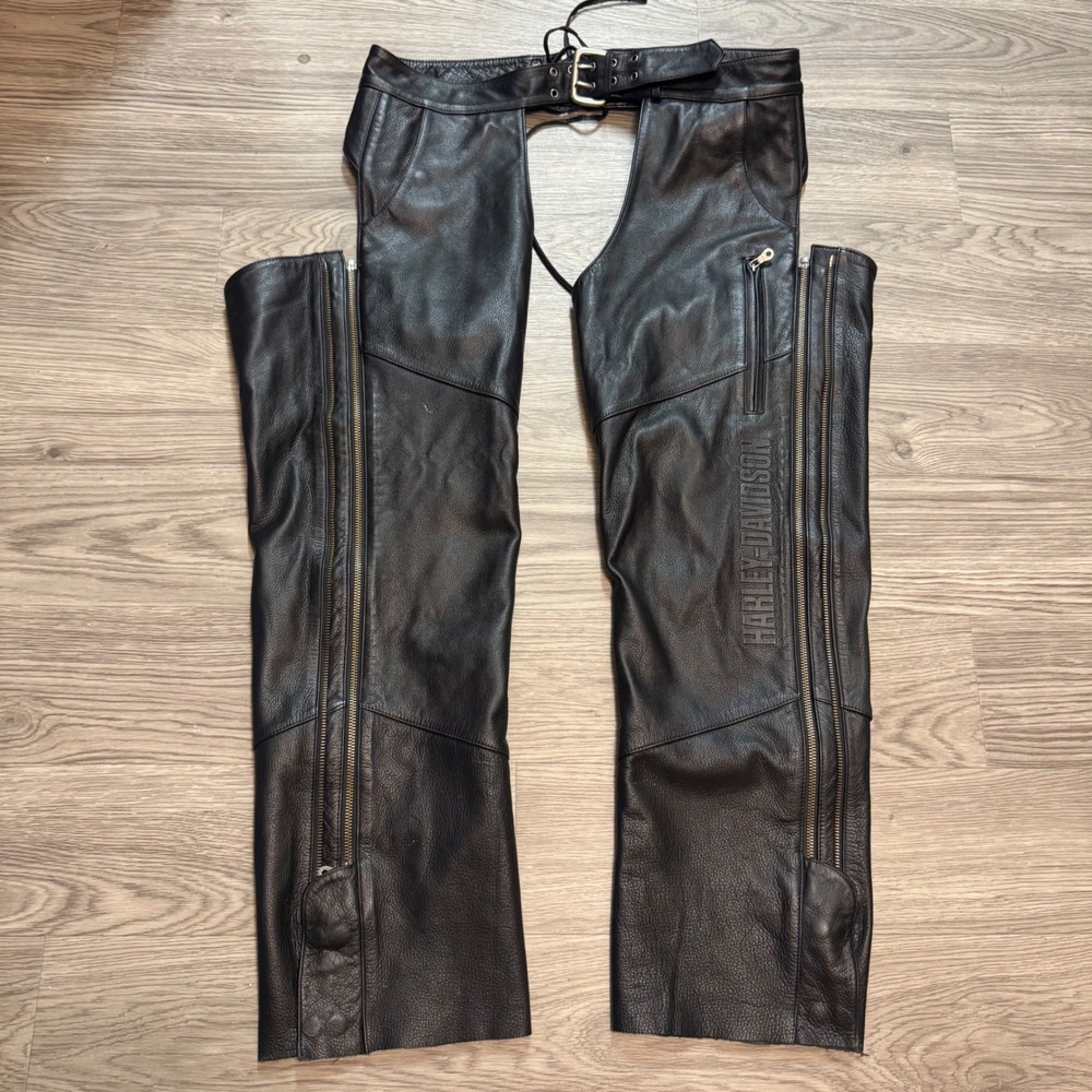 Vintage 2006 Harley-Davidson Mens Black Leather Motorcycle Chaps XL 98091-06VM